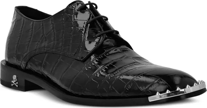 Crocodile-Embossed Leather Derby Shoes - Image 2