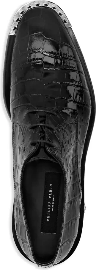 Crocodile-Embossed Leather Derby Shoes - Image 3