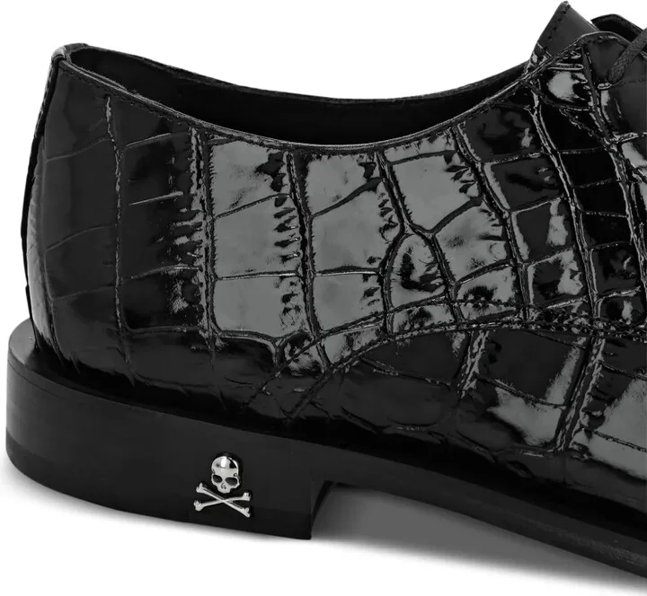 Crocodile-Embossed Leather Derby Shoes - Image 4