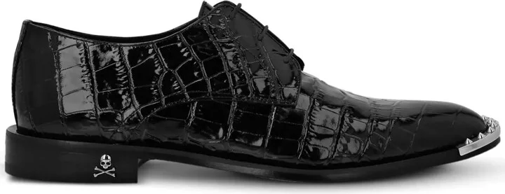 Crocodile-Embossed Leather Derby Shoes