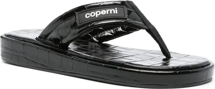 Crocodile-Embossed Leather Flip Flops - Image 2