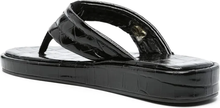 Crocodile-Embossed Leather Flip Flops - Image 3