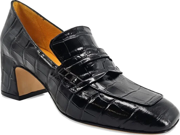 Crocodile-Embossed Leather Heeled Loafers - Image 2