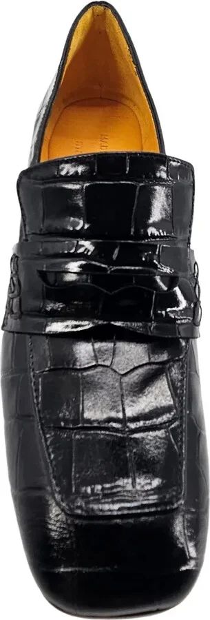 Crocodile-Embossed Leather Heeled Loafers - Image 3