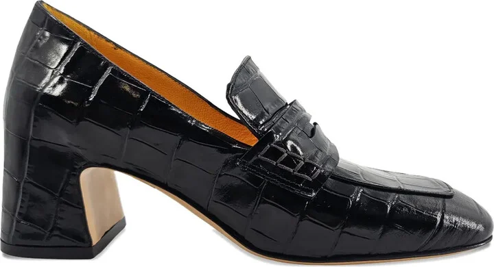 Crocodile-Embossed Leather Heeled Loafers