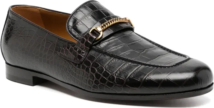 Crocodile-Embossed Leather Loafers - Image 2