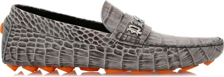Crocodile-Embossed Leather Loafers
