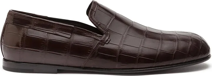 Crocodile-Embossed Leather Loafers
