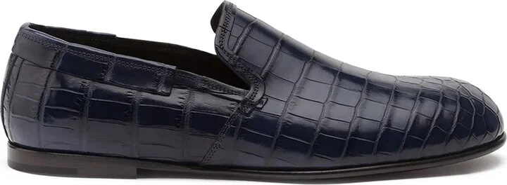Crocodile-Embossed Leather Loafers