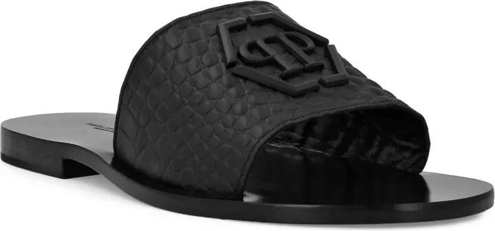 Crocodile-Embossed Leather Sandals - Image 2