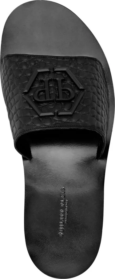 Crocodile-Embossed Leather Sandals - Image 3