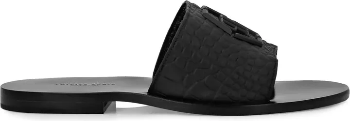 Crocodile-Embossed Leather Sandals