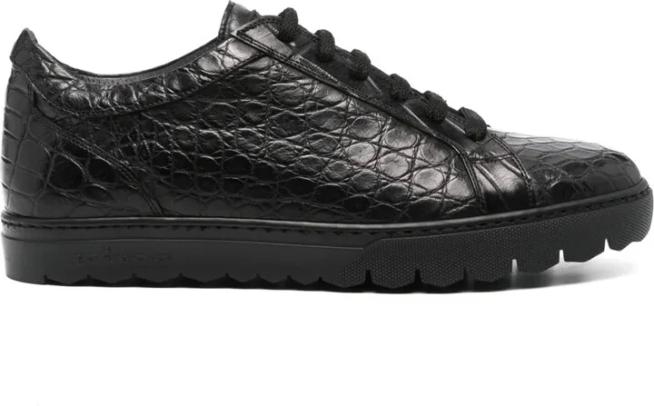 Crocodile-Embossed Leather Sneakers