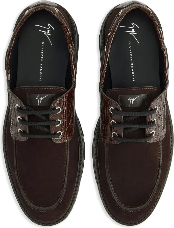 Crocodile-Embossed Suede Lace-Up Shoes - Image 3