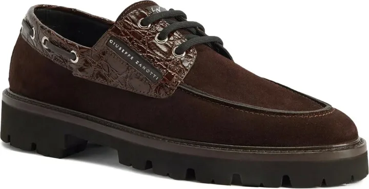 Crocodile-Embossed Suede Lace-Up Shoes