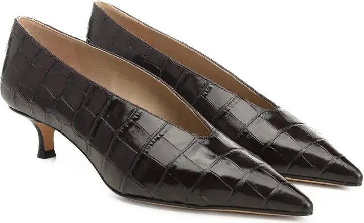 Crocodile-Pattern Pointed-Toe Pumps - Image 2