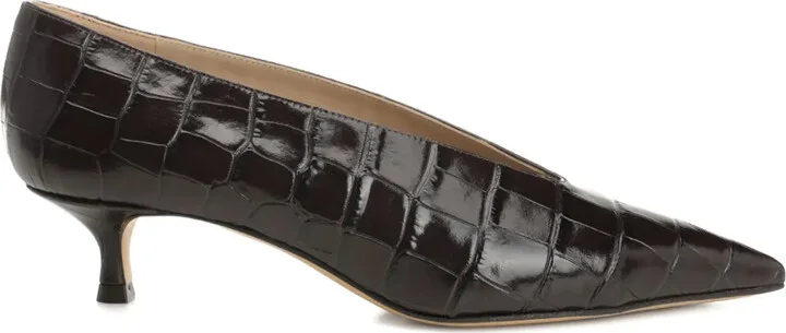 Crocodile-Pattern Pointed-Toe Pumps