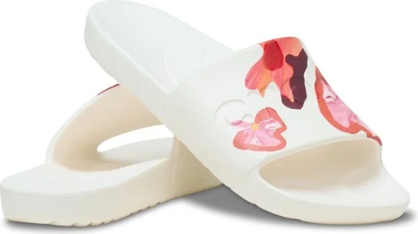 Crocs Adult Painted Floral Slides Summer Sandals, Chalk, W6/M4 - Image 2