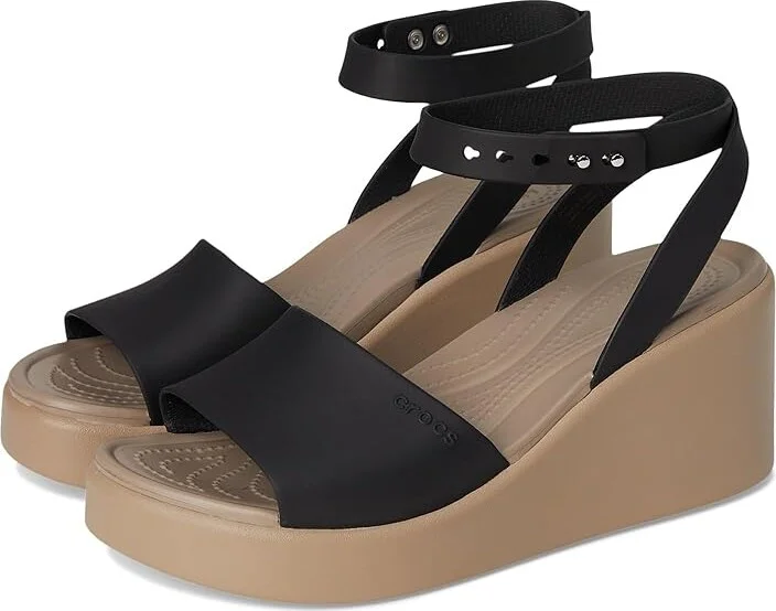 Crocs Brooklyn Ankle Strap Wedges Women's Shoes Black/Mushroom : 10 M