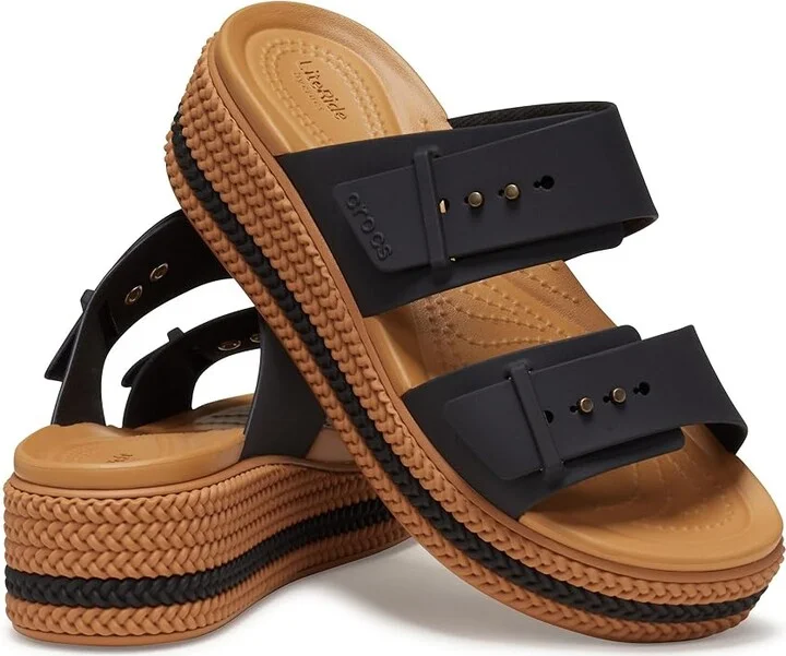 Crocs Brooklyn Buckle Low Wedge Women's Shoes Black : 4 M