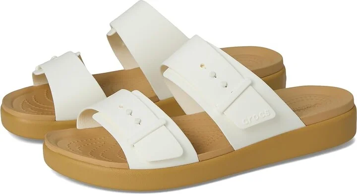 Crocs Brooklyn Buckle Low Wedge Women's Shoes Chalk/Tan : 8 M