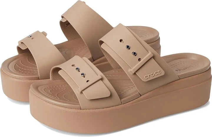Crocs Brooklyn Buckle Low Wedge Women's Shoes Latte : 10 M