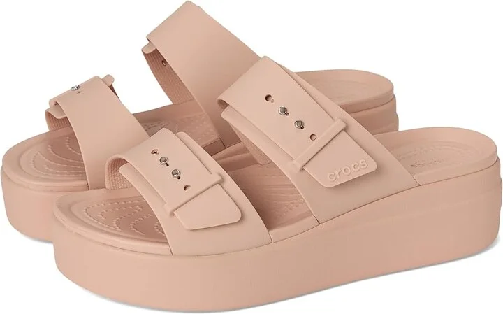 Crocs Brooklyn Buckle Low Wedge Women's Shoes Pink Caramel : 6 M