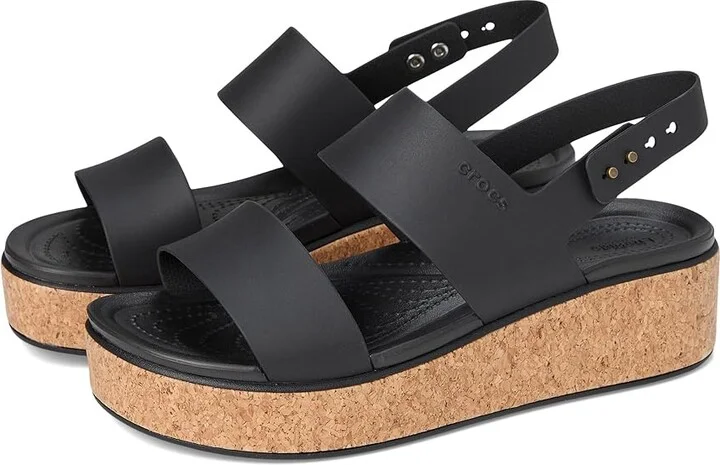 Crocs Brooklyn Cork Low Wedge Women's Sandals Black/Black : 7 M, Synthetic