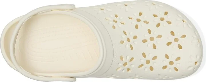 Crocs Classic Clogs with Floral Cut Out Design Slippers Chalk : Men's 4 - Women's 6 Medium, Rubber/Vinyl - Image 2