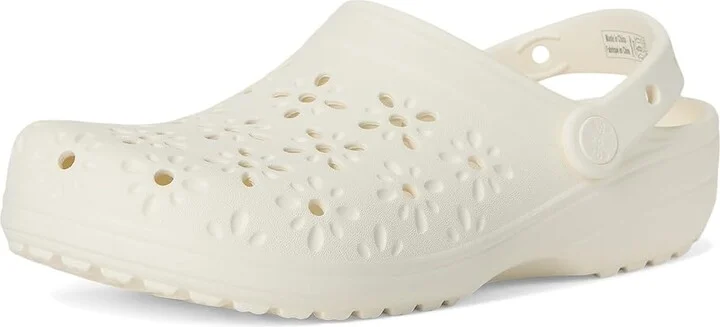 Crocs Classic Clogs with Floral Cut Out Design Slippers Chalk : Men's 4 - Women's 6 Medium, Rubber/Vinyl - Image 5