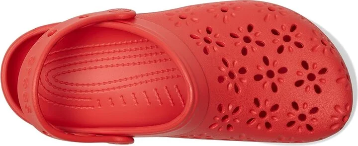 Crocs Classic Clogs with Floral Cut Out Design Slippers Cherry Red : Men's 3 - Women's 5 Medium, Rubber/Vinyl - Image 2