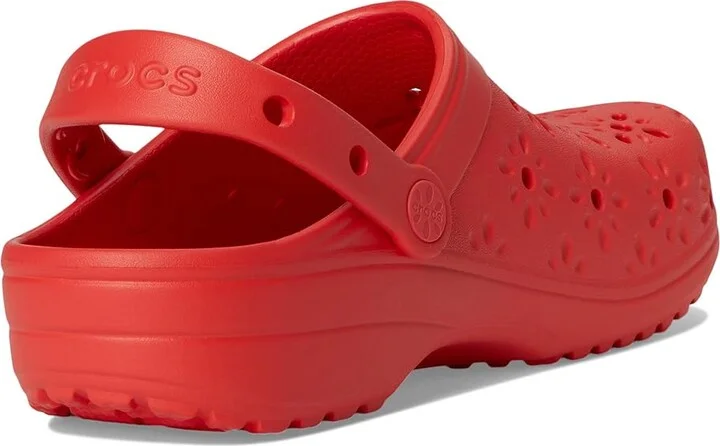 Crocs Classic Clogs with Floral Cut Out Design Slippers Cherry Red : Men's 3 - Women's 5 Medium, Rubber/Vinyl - Image 4
