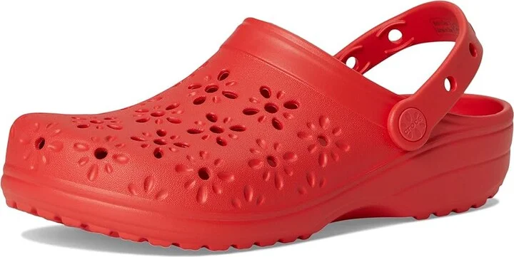 Crocs Classic Clogs with Floral Cut Out Design Slippers Cherry Red : Men's 3 - Women's 5 Medium, Rubber/Vinyl - Image 5