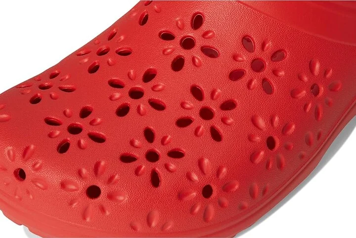Crocs Classic Clogs with Floral Cut Out Design Slippers Cherry Red : Men's 3 - Women's 5 Medium, Rubber/Vinyl - Image 7