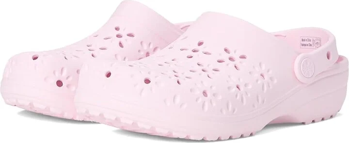 Crocs Classic Clogs with Floral Cut Out Design Slippers Pink Milk : Men's 4 - Women's 6 Medium, Rubber/Vinyl