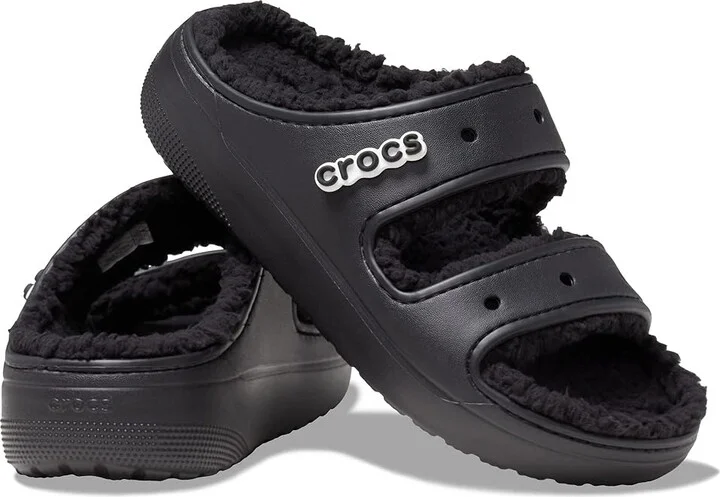 Crocs Classic Cozzzy Sandals Shoes Black/Black : Men's 2 - Women's 4 Medium, Textile