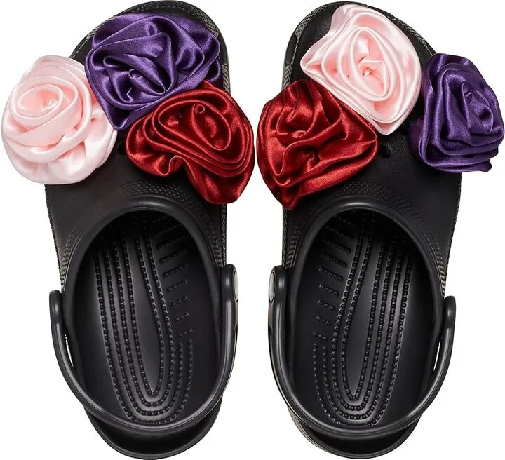 Crocs Classic Embellished Clog Slippers Black Rosette : Men's 3 - Women's 5 Medium, Rubber/Synthetic - Image 2