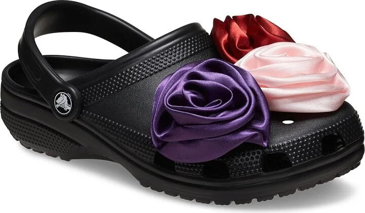 Crocs Classic Embellished Clog Slippers Black Rosette : Men's 3 - Women's 5 Medium, Rubber/Synthetic