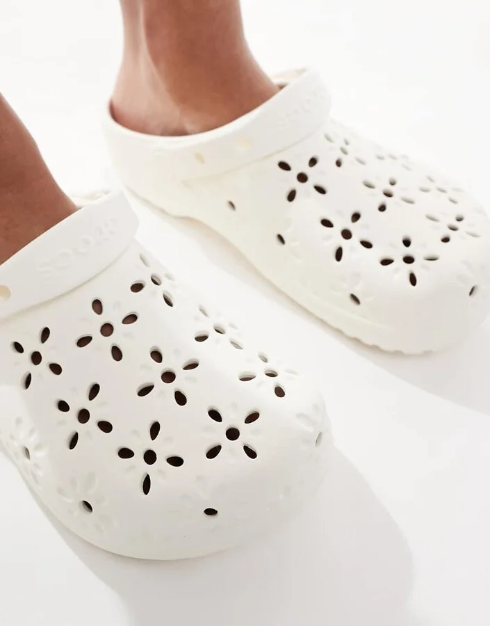 Crocs Classic floral cut-out clogs in chalk - Image 2