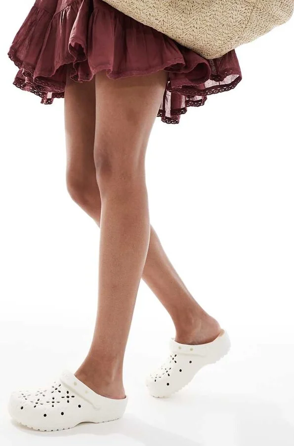 Crocs Classic floral cut-out clogs in chalk - Image 3