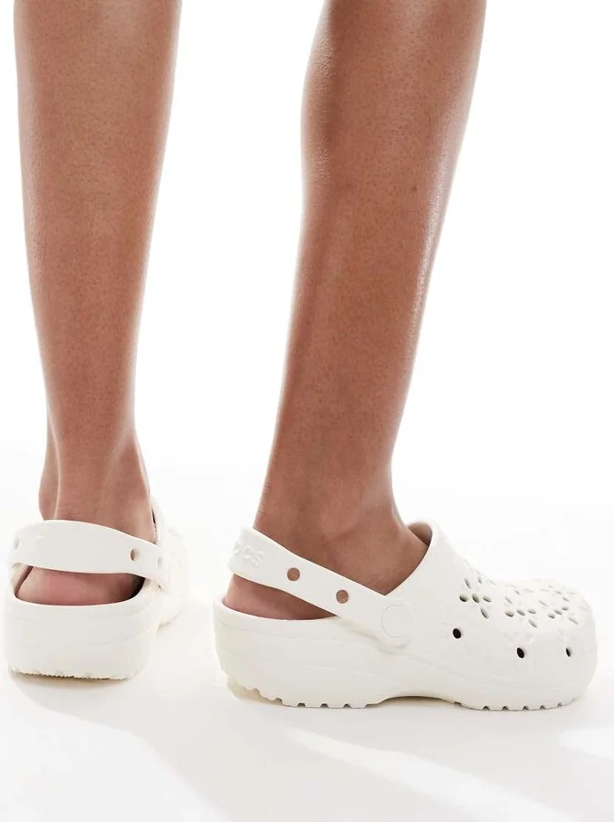 Crocs Classic floral cut-out clogs in chalk - Image 4