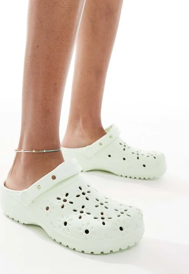 Crocs Classic floral cut-out clogs in jade tint - Image 2