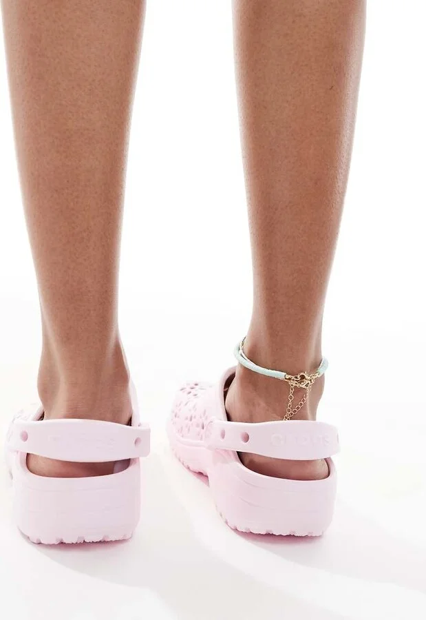 Crocs Classic floral cut-out clogs in pink milk - Image 3