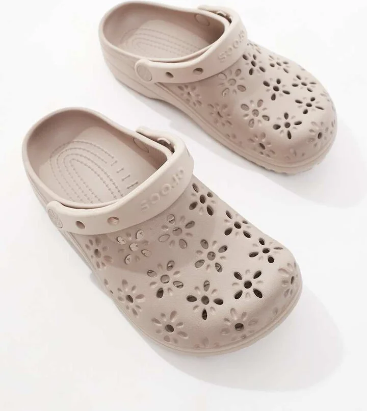 Crocs Classic floral cut-out clogs in taupe - Image 2