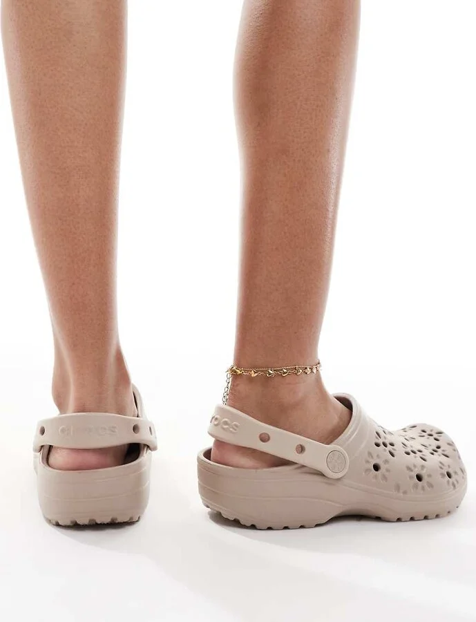 Crocs Classic floral cut-out clogs in taupe - Image 4