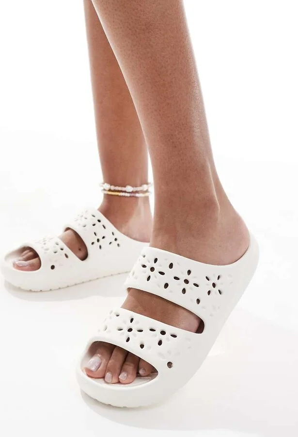 Crocs Classic floral cut-out sandals in chalk - Image 2