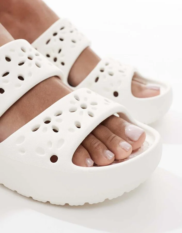 Crocs Classic floral cut-out sandals in chalk - Image 3