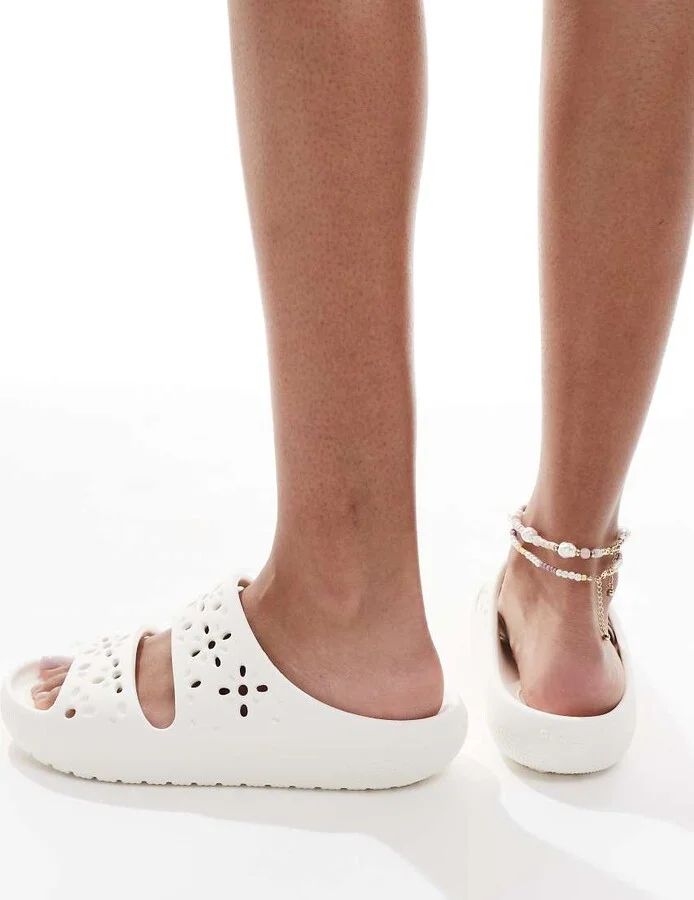 Crocs Classic floral cut-out sandals in chalk - Image 4