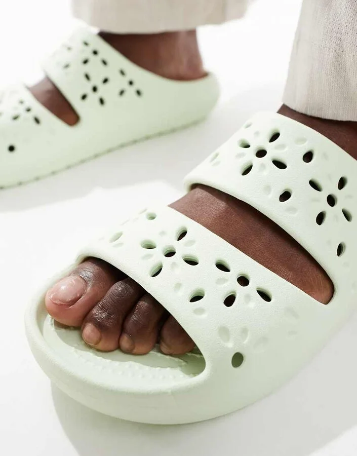 Crocs Classic floral cut out sandals in jade tint - Image 4