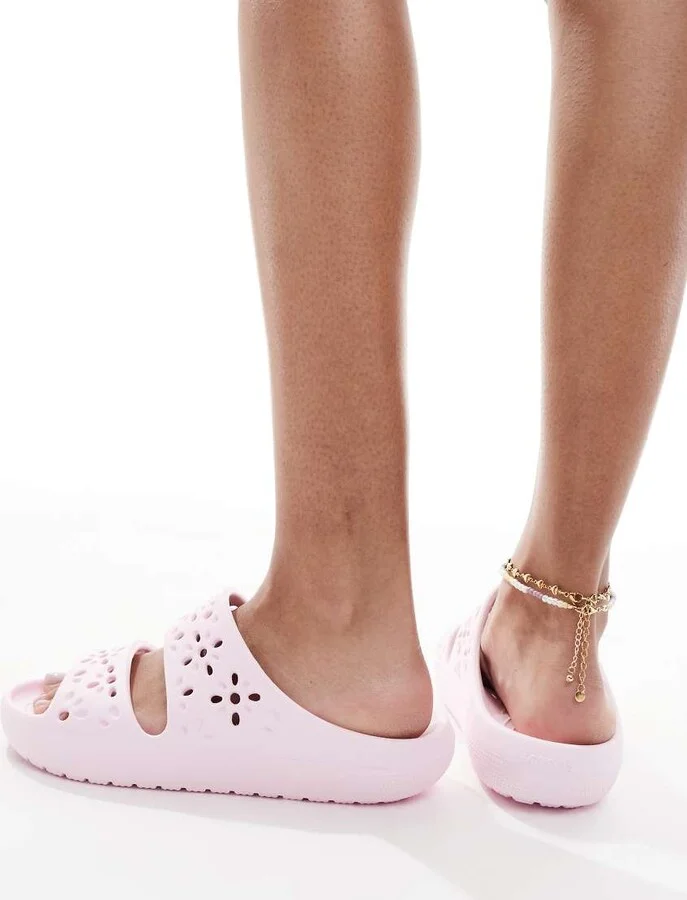 Crocs Classic floral cut-out sandals in pink milk - Image 3